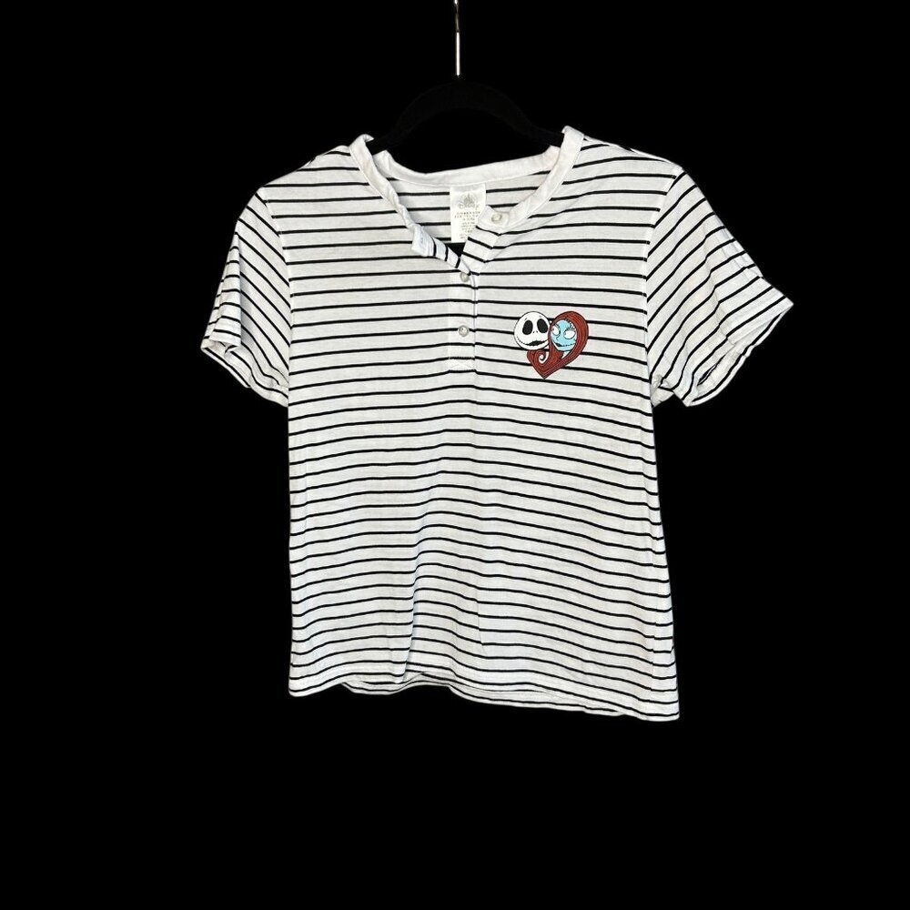 Disney Nightmare Before Christmas Jack and Sally Striped T-shirt Size S - Picture 1 of 5